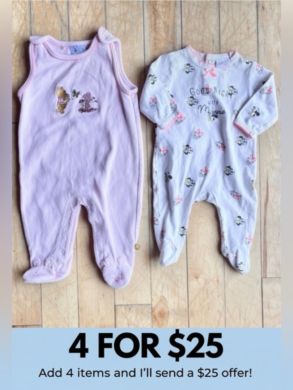 Disney Baby Winnie the Pooh & Minnie Mouse Footed Sleeper Bundle 3 Months
